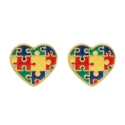 Brinco Dourado Autismo Formato Coração