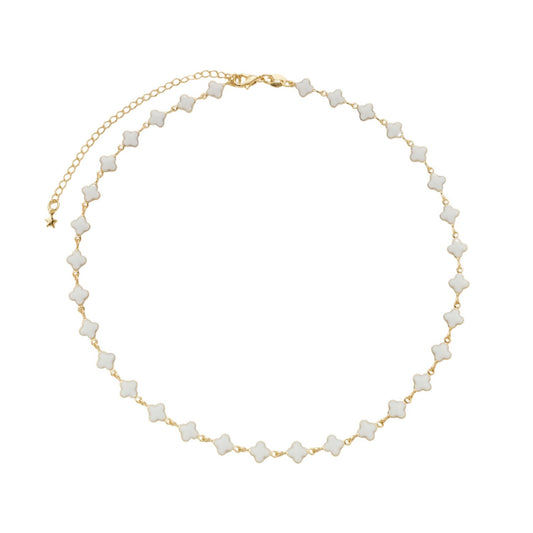 Colar Dourado com Trevos Brancos