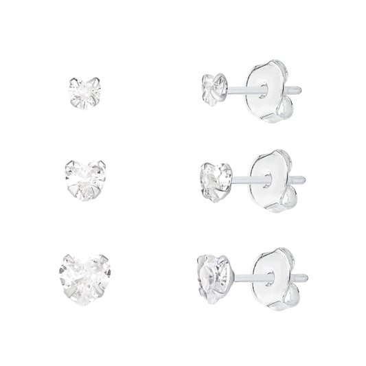 Trio de Ponto de Luz de Coração em Prata 925