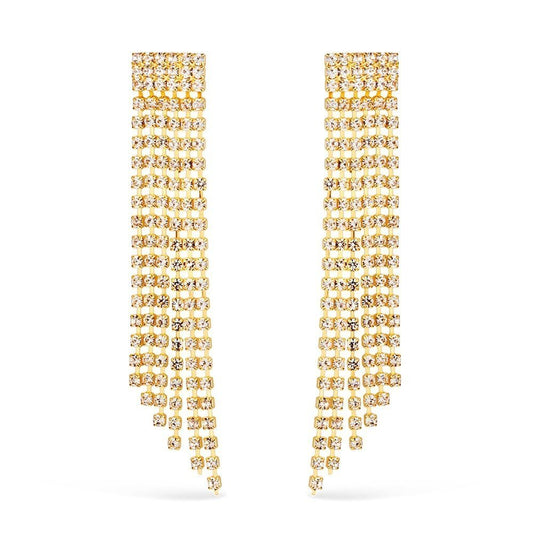 Brinco Dourado de Luxo com 123 Pedras de Strass