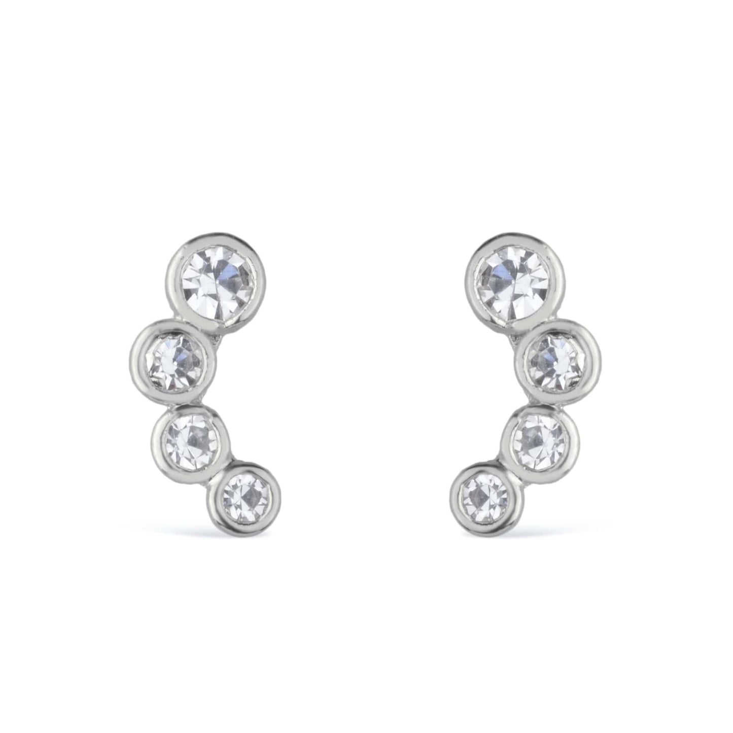 Brinco Prateado com 4 Pontos de Luz em Zircônia